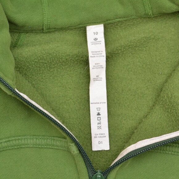 Lululemon Sz 10 Hooded Green Sweatshirt Hoodie Full Zip Cotton Blend - Picture 4 of 9